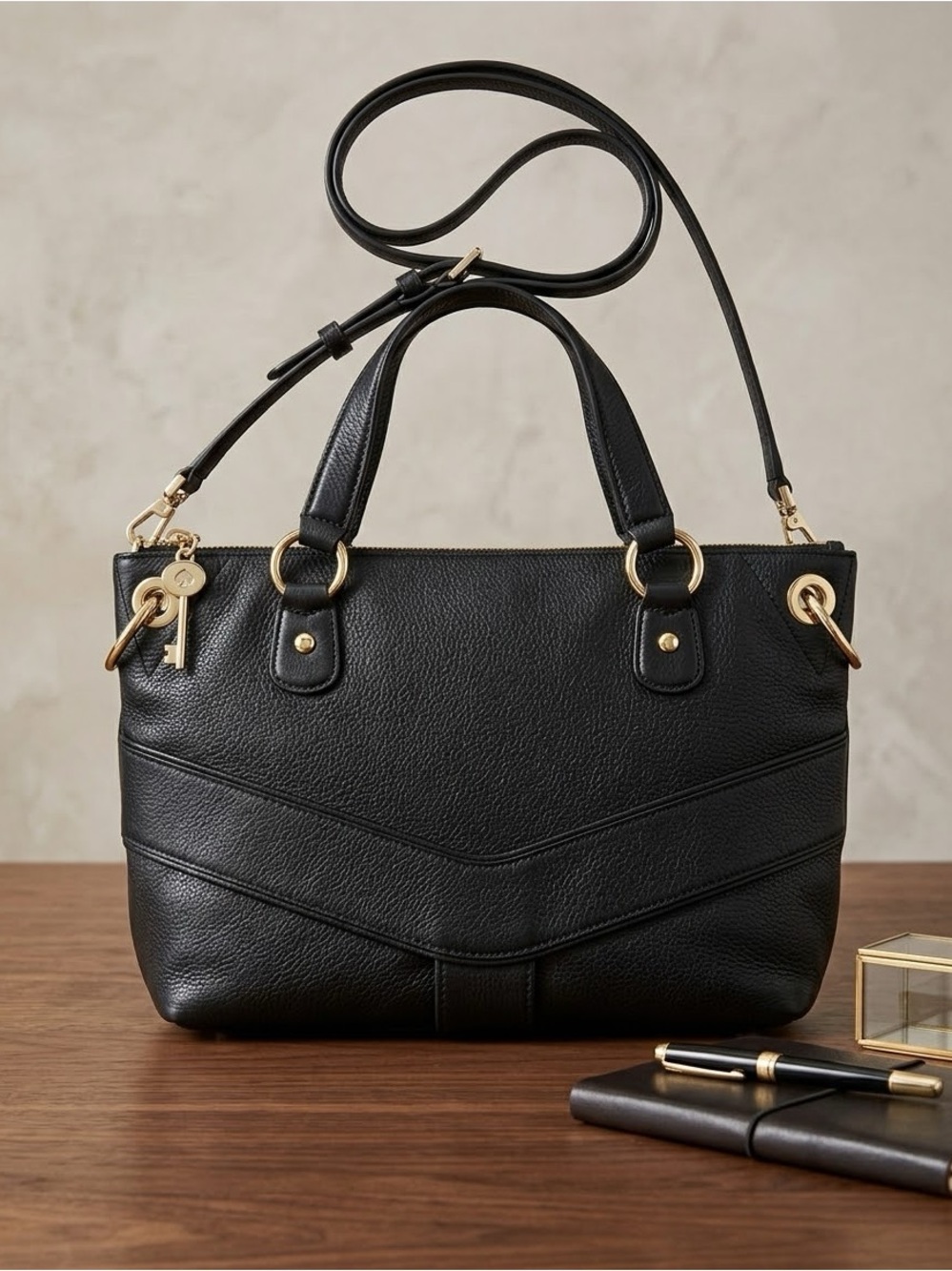 Michael Kors Black Shoulder Bag with Gold Hardware
